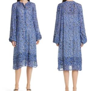 SAMSOE SAMSOE Elma Chiffon Long Sleeve Shirt Dress Blue Nairobi Women's Size S